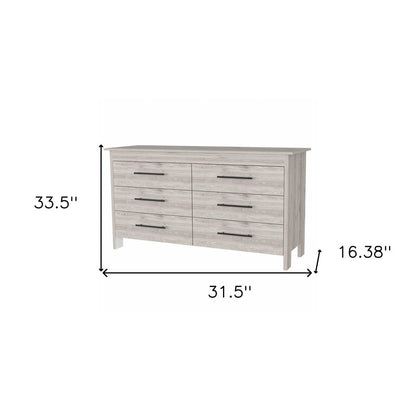 32" Light Gray Wood Six Drawer Double Dresser