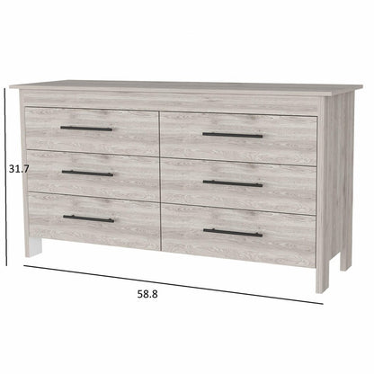 32" Light Gray Wood And Metal Six Drawer Double Dresser