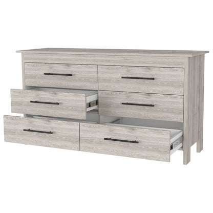 32" Light Gray Wood And Metal Six Drawer Double Dresser