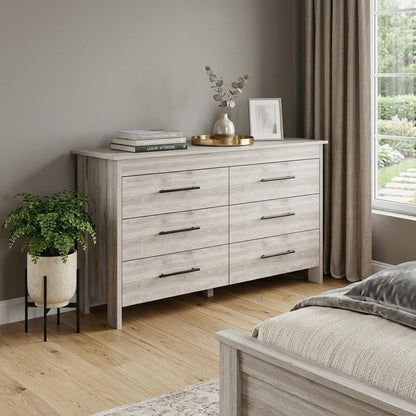 32" Light Gray Wood Six Drawer Double Dresser