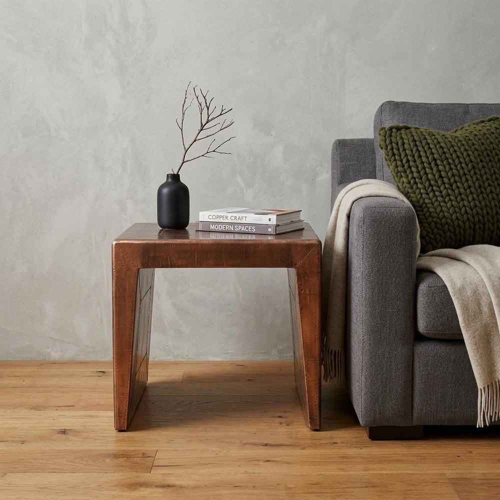 24" Copper Wood and Metal Square End Table