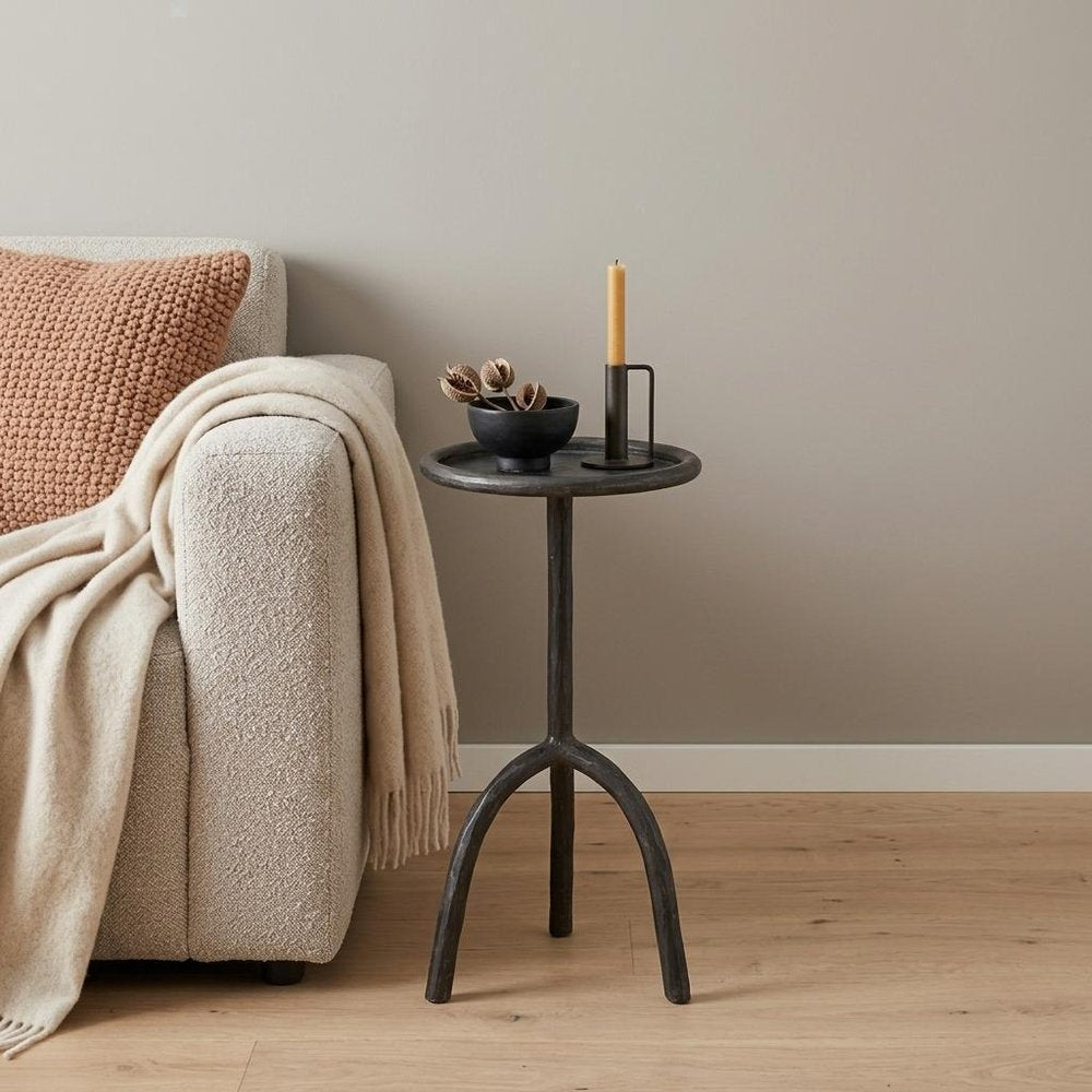 23" Black Iron Pedestal Round End Table