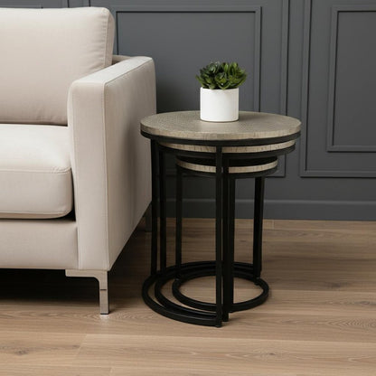 Set Of Three 19" Black And Silver Round Nested Tables