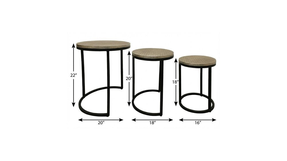 Set Of Three 19" Black And Silver Round Nested Tables