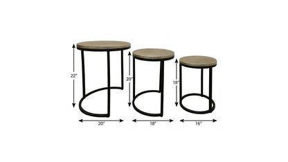 Set Of Three 19" Black And Silver Round Nested Tables
