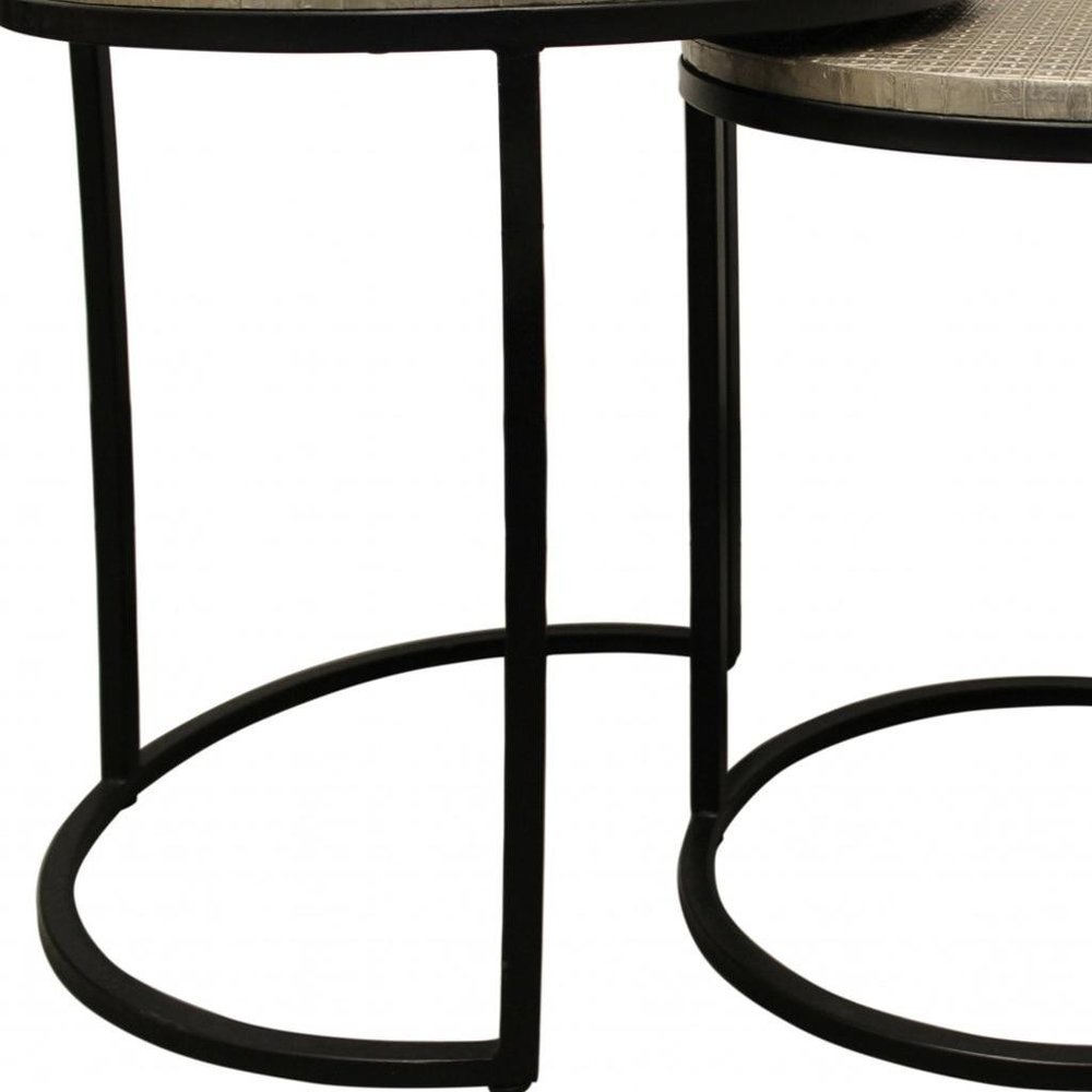 Set Of Three 19" Black And Silver Round Nested Tables