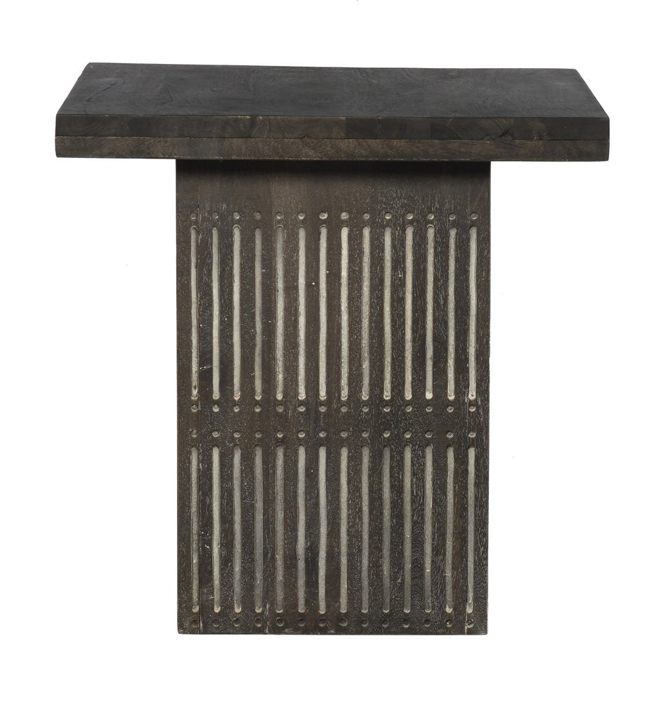24" Dark Brown Distressed Solid Wood Square Pedestal End Table