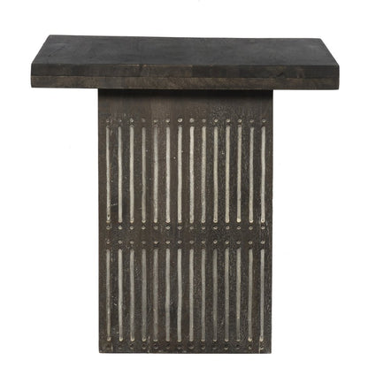 24" Dark Brown Distressed Solid Wood Square Pedestal End Table