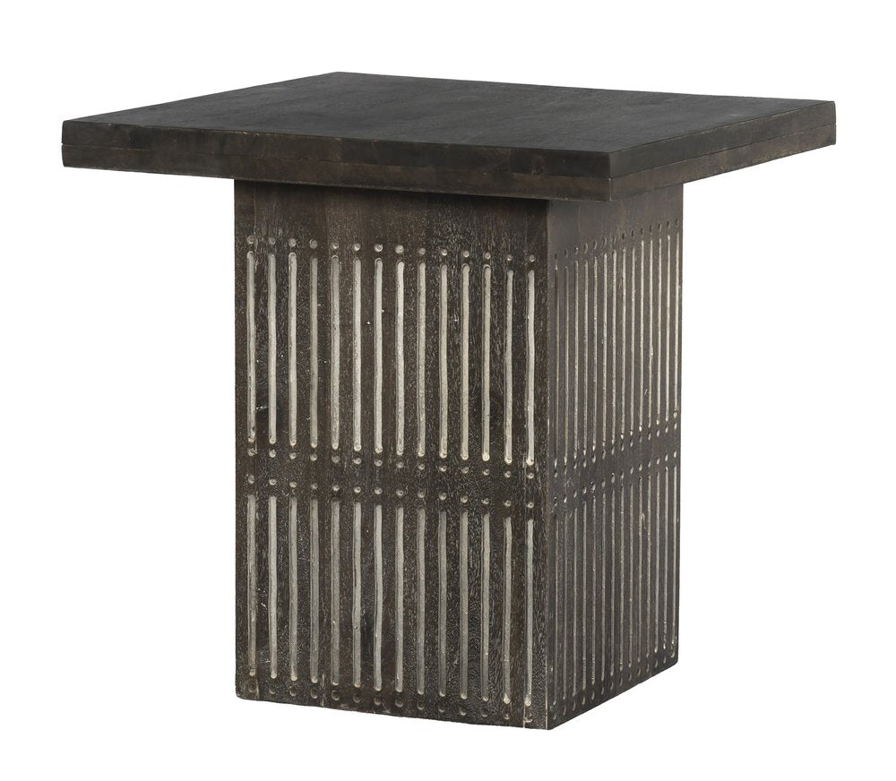 24" Dark Brown Distressed Solid Wood Square Pedestal End Table