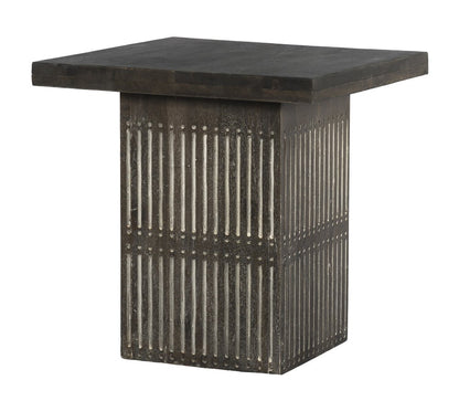24" Dark Brown Distressed Solid Wood Square Pedestal End Table