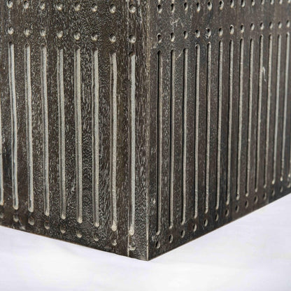 24" Dark Brown Distressed Solid Wood Square Pedestal End Table