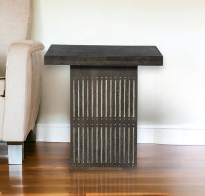 24" Antique Brown Solid Wood Square End Table