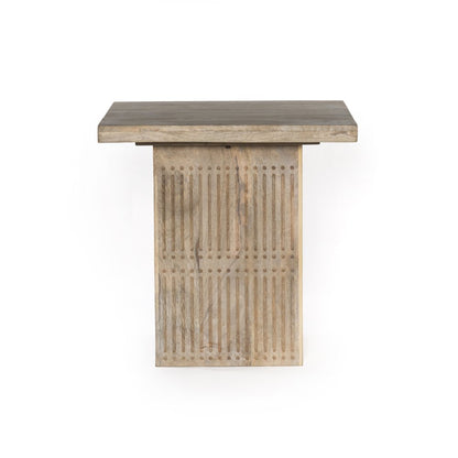 24" Ivory Distressed Solid Wood Square Pedestal End Table