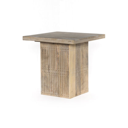 24" Ivory Distressed Solid Wood Square Pedestal End Table