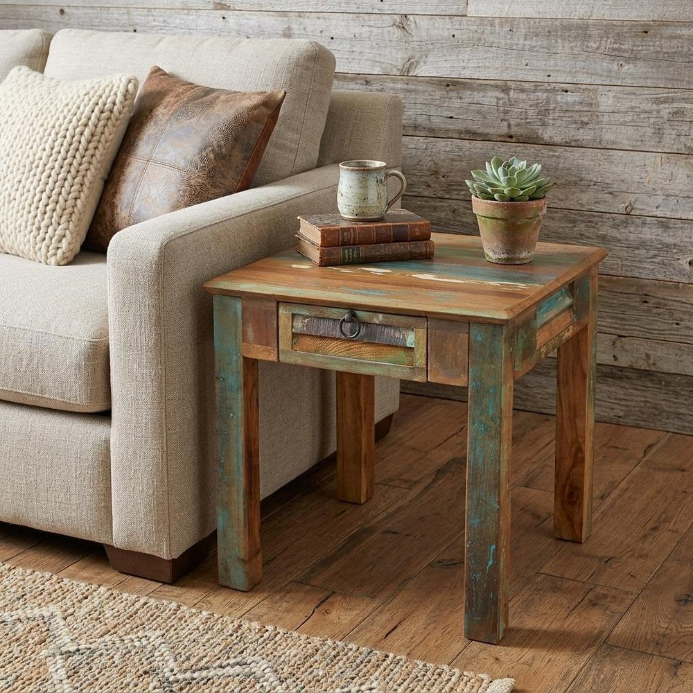 24" Brown Solid Wood Square End Table With Drawer