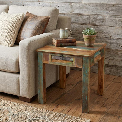 24" Brown Solid Wood Square End Table With Drawer
