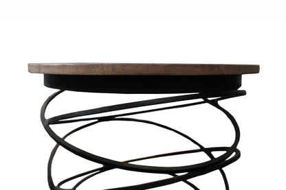 19" Black And Brown Solid Wood And Iron Round End Table