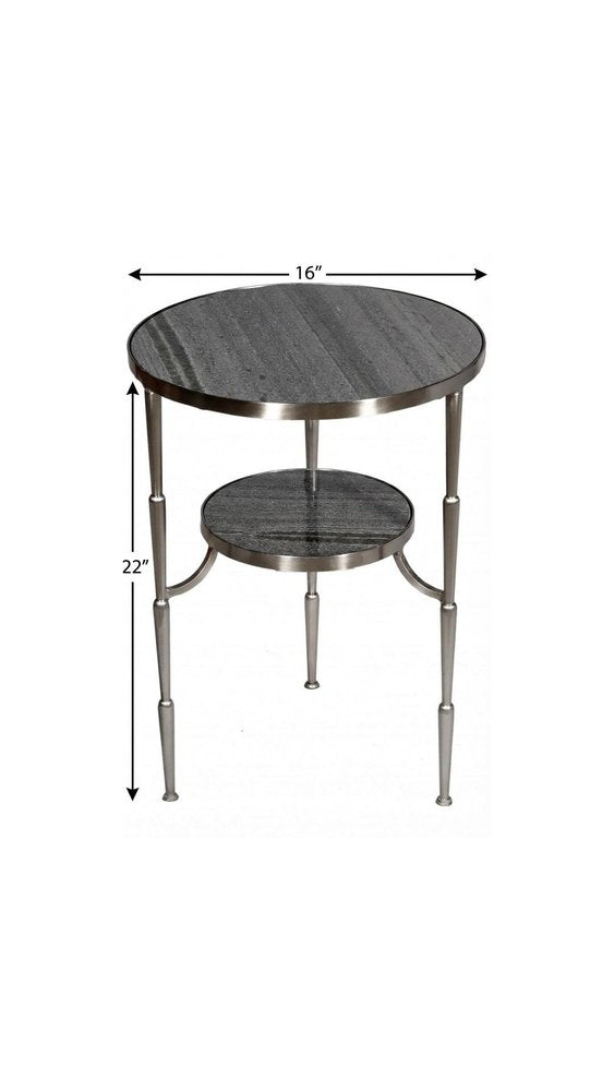 22" Nickel Marble And Iron Round End Table