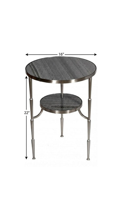22" Nickel Marble And Iron Round End Table