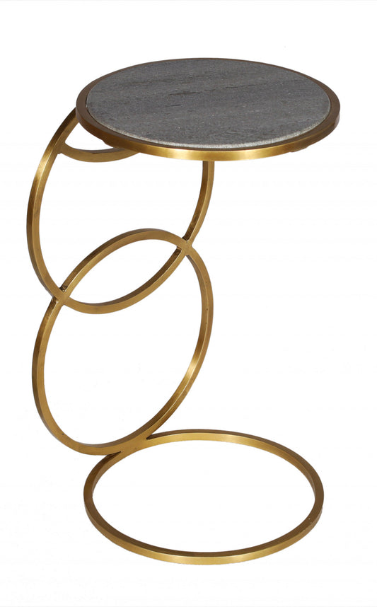 21" Gold And Gray Marble And Iron Round End Table