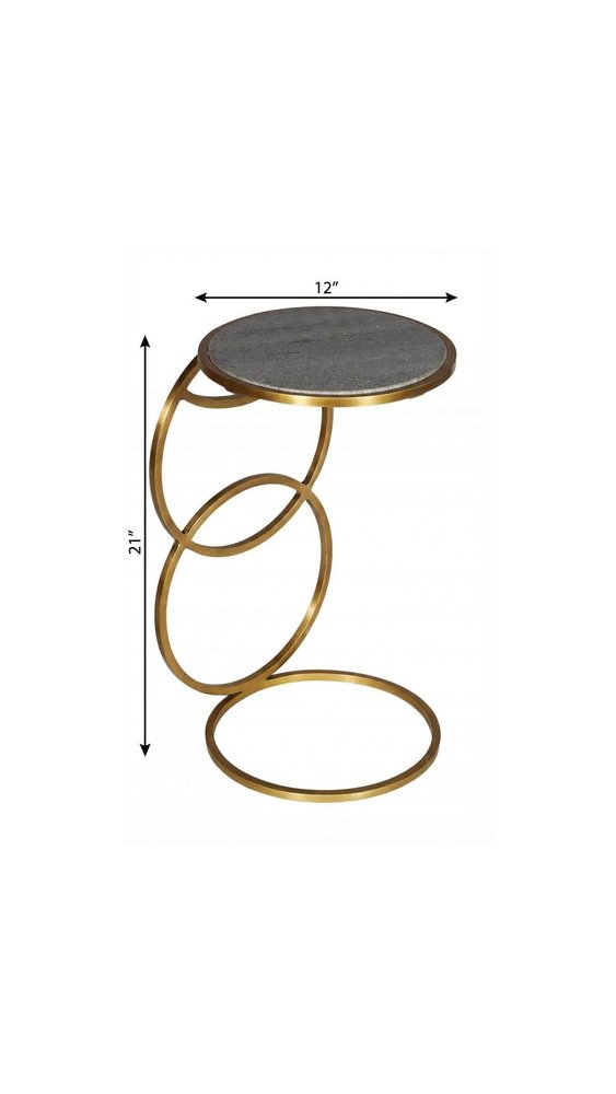 21" Gold And Gray Marble And Iron Round End Table