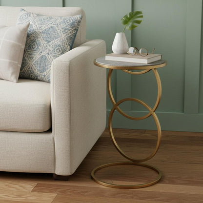 21" Gold And Gray Marble And Iron Round End Table