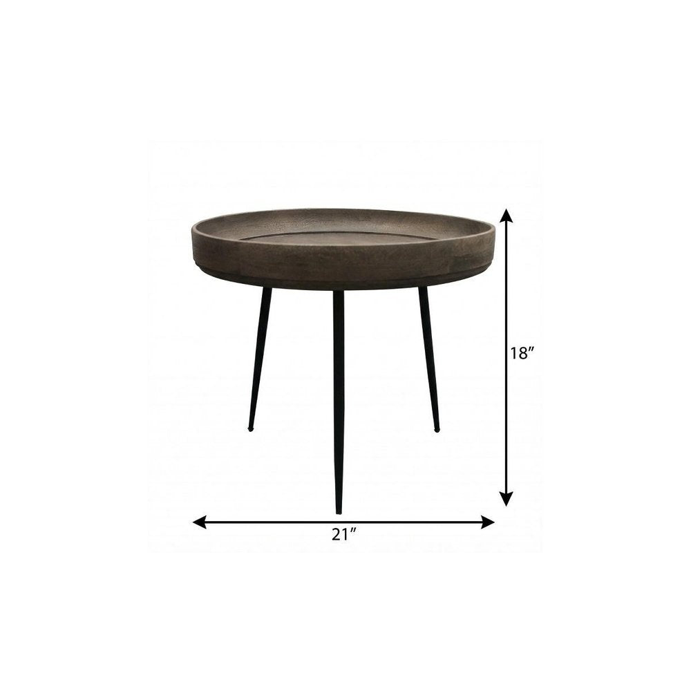 18" Black And Gray Solid Wood And Iron Round End Table