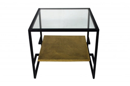 22" Bronze And Clear Glass Square End Table With Shelf