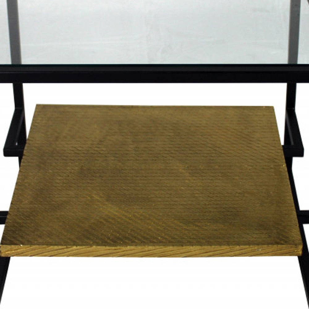 22" Bronze And Clear Glass Square End Table With Shelf