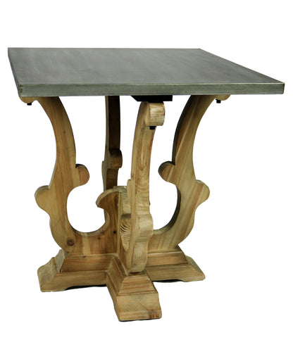 24" Natural Brown And Gray Metal And Solid Wood Square End Table