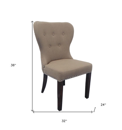 32" Taupe And Dark Brown Linen Tufted Side Chair