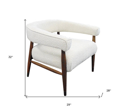 29" Ivory Polyester Blend And Brown Solid Color Arm Chair