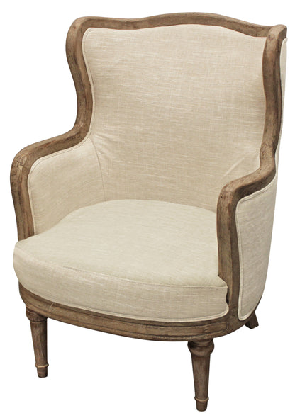 26" Ivory Linen And Natural Solid Color Arm Chair