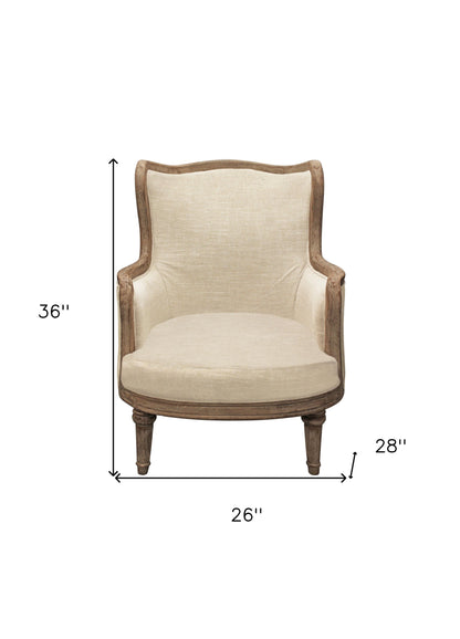 26" Ivory Linen And Natural Solid Color Arm Chair