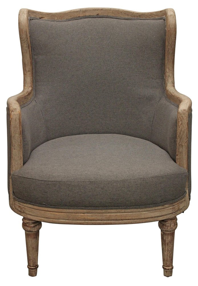 26" Gray Linen And Natural Solid Color Arm Chair