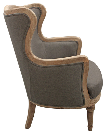 26" Gray Linen And Natural Solid Color Arm Chair