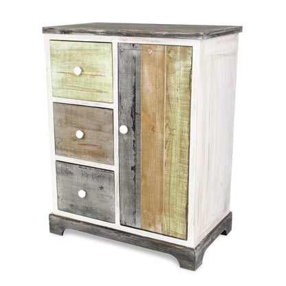 30" White And Black Rustic Wood End Table With Three Drawers