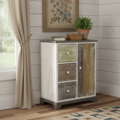 30" White And Black Rustic Wood End Table With Three Drawers