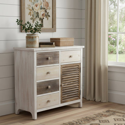 32" Brown Solid Wood End Table With Five Drawers And Two Shelves