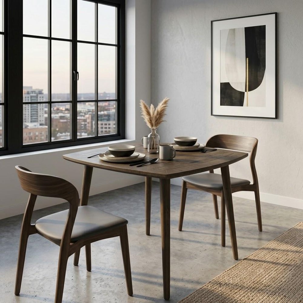 36" Brown Square Solid Wood And Metal Dining Table