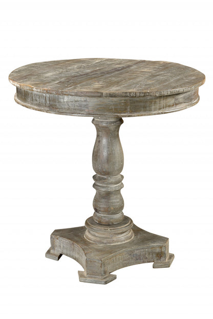 30" Gray Rounded Solid Wood Pedestal Base Dining Table