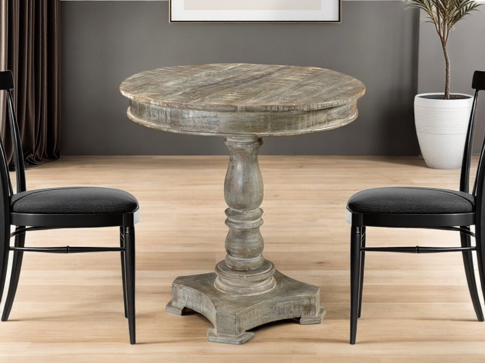 30" Gray Rounded Solid Wood Pedestal Base Dining Table