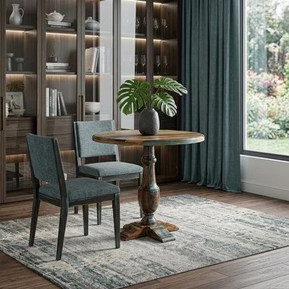 36" Brown Rounded Solid Wood Pedestal Base Dining Table
