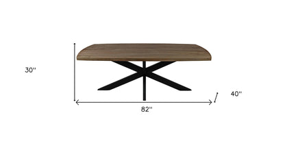 82" Natural And Black Solid Wood And Iron Pedestal Base Dining Table