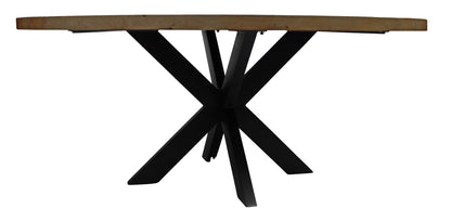 72" Gray Beige And Black Solid Wood And Iron Round Dining Table