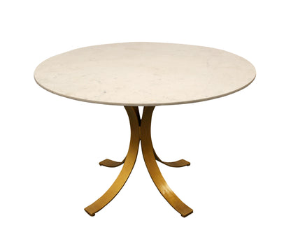 48" Ivory And Brass Rounded Marble And Iron Pedestal Base Dining Table