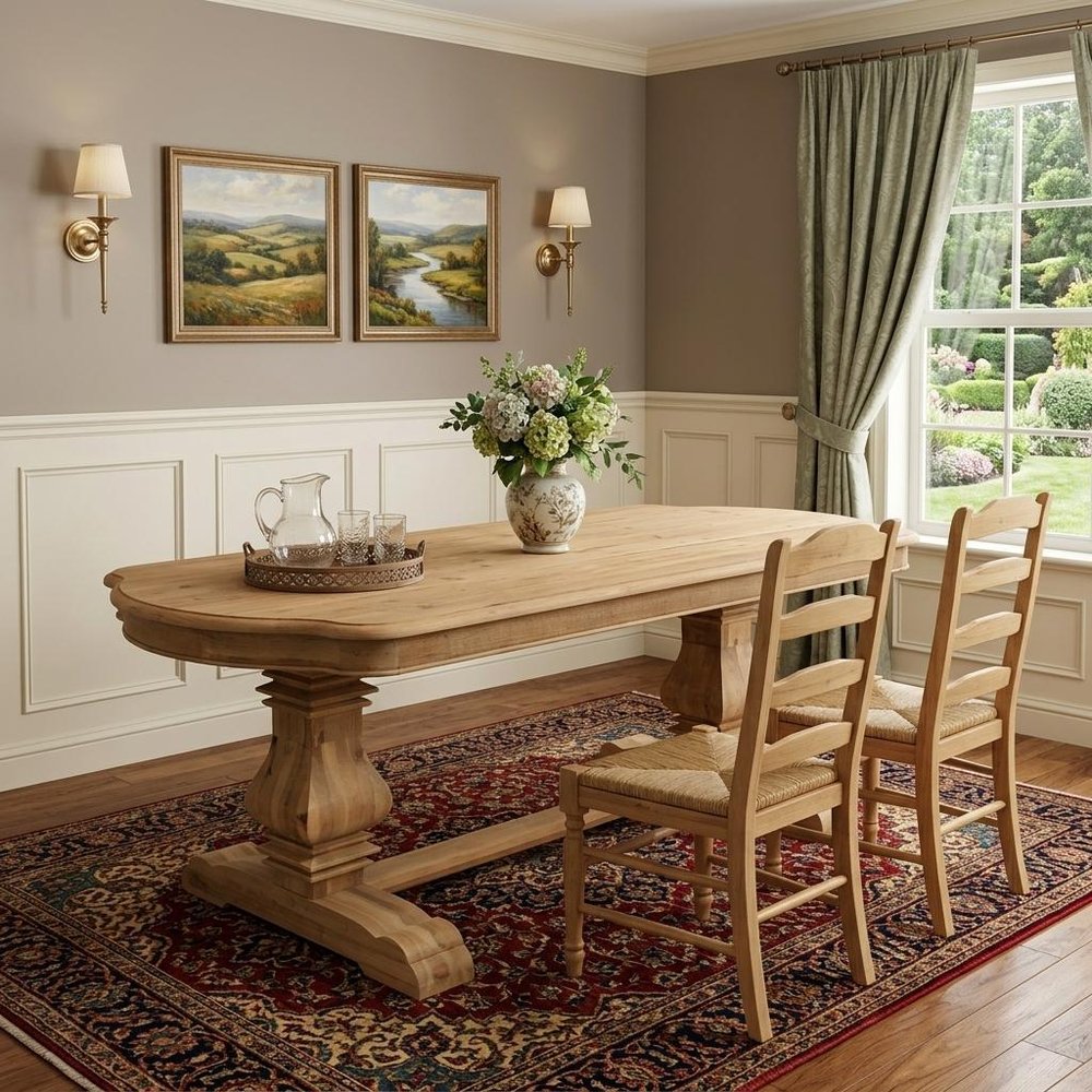 84" Natural Solid Wood Trestle Base Dining Table