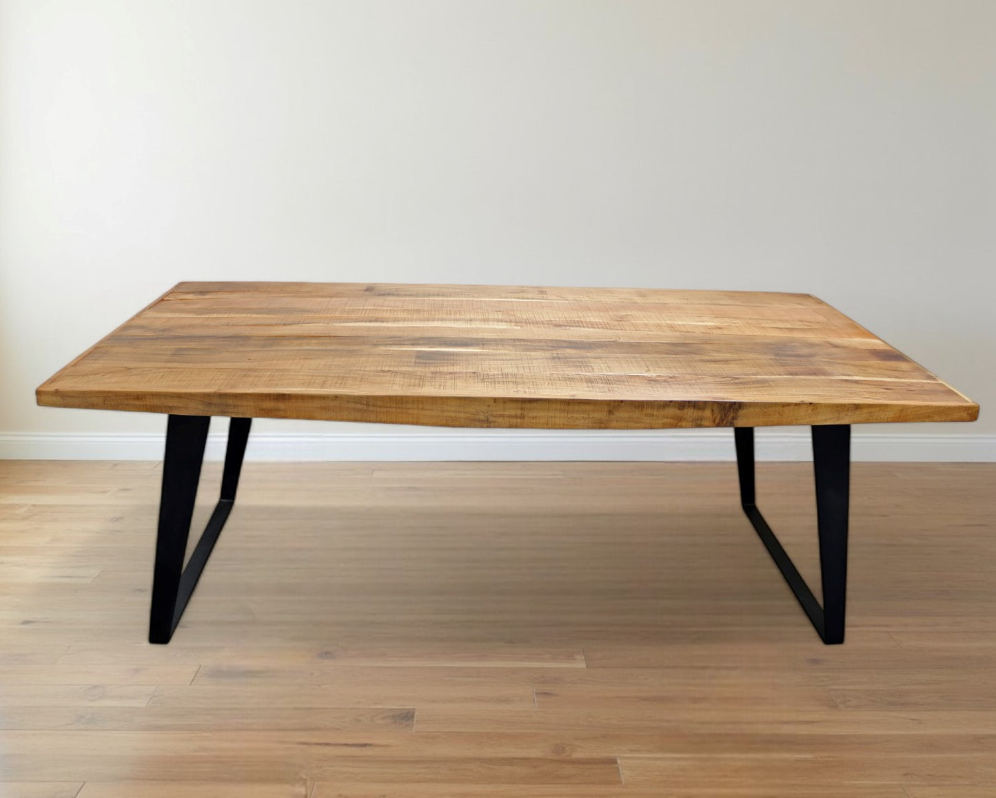 84" Natural And Black Solid Wood And Iron Sled Base Dining Table