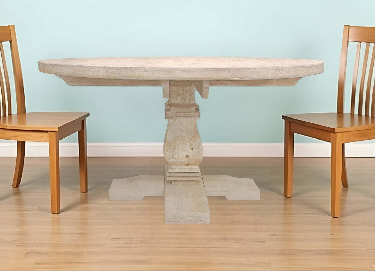 58" Natural Rounded Solid Wood Pedestal Base Dining Table