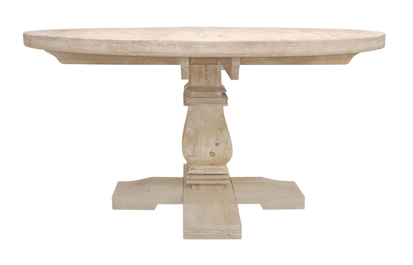 58" Natural Rounded Solid Wood Pedestal Base Dining Table